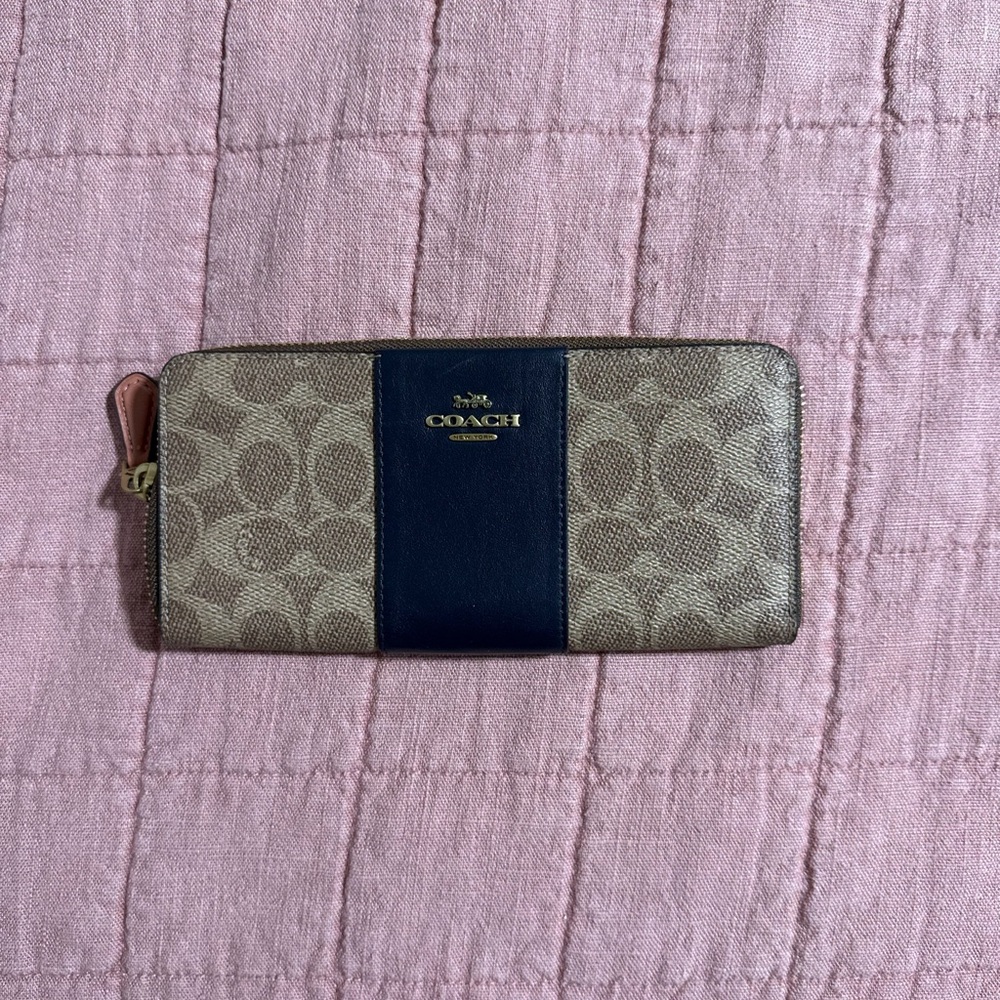 Coach Tan and Blue Signature Wallet